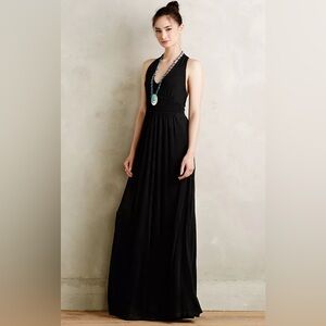MAEVE (Anthropologie) YUMI MAXI DRESS. Black. Basketweave Waist Detail. Size 8